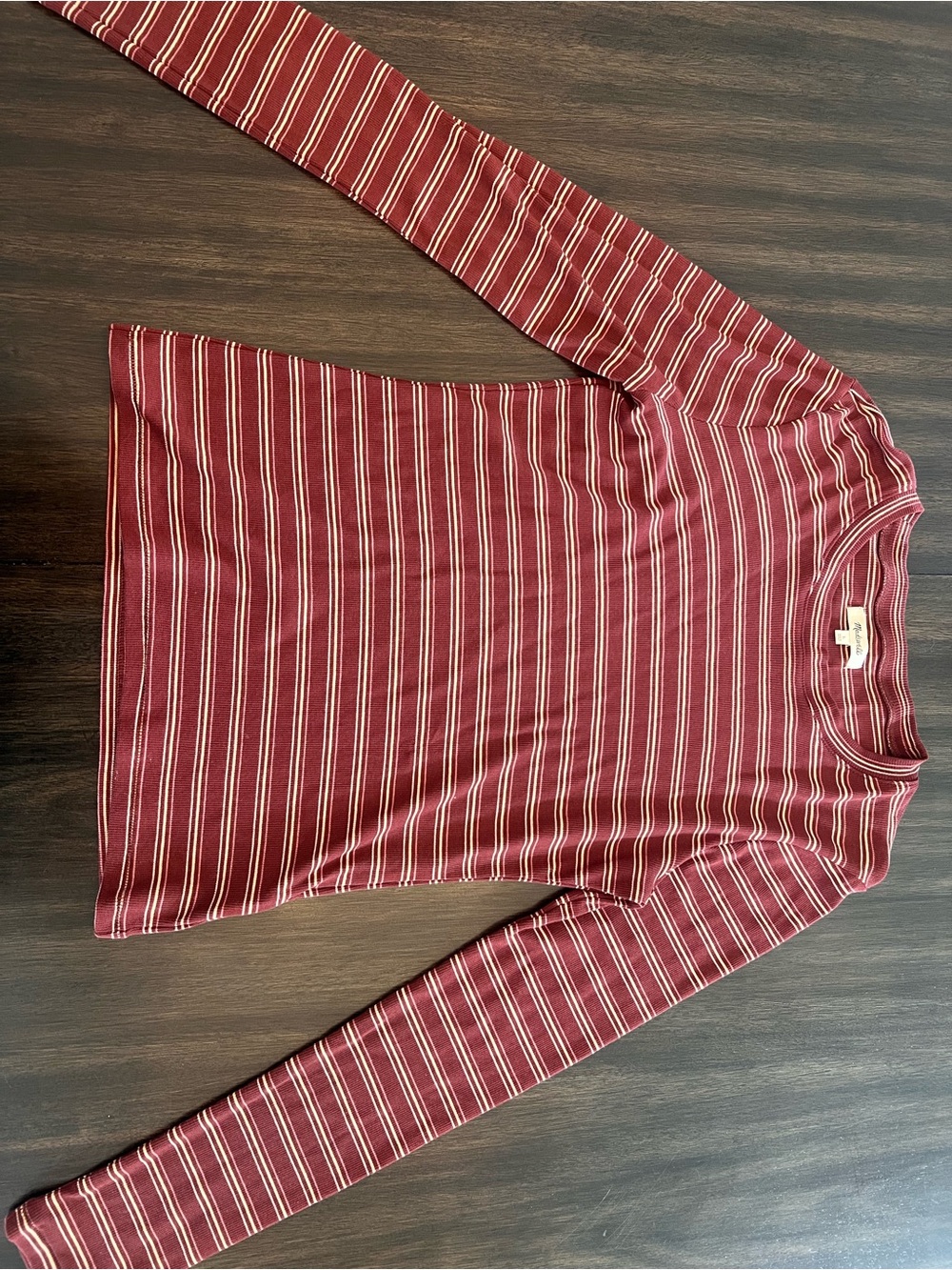 Madewell Ribbed Striped Top - Burgundy & White